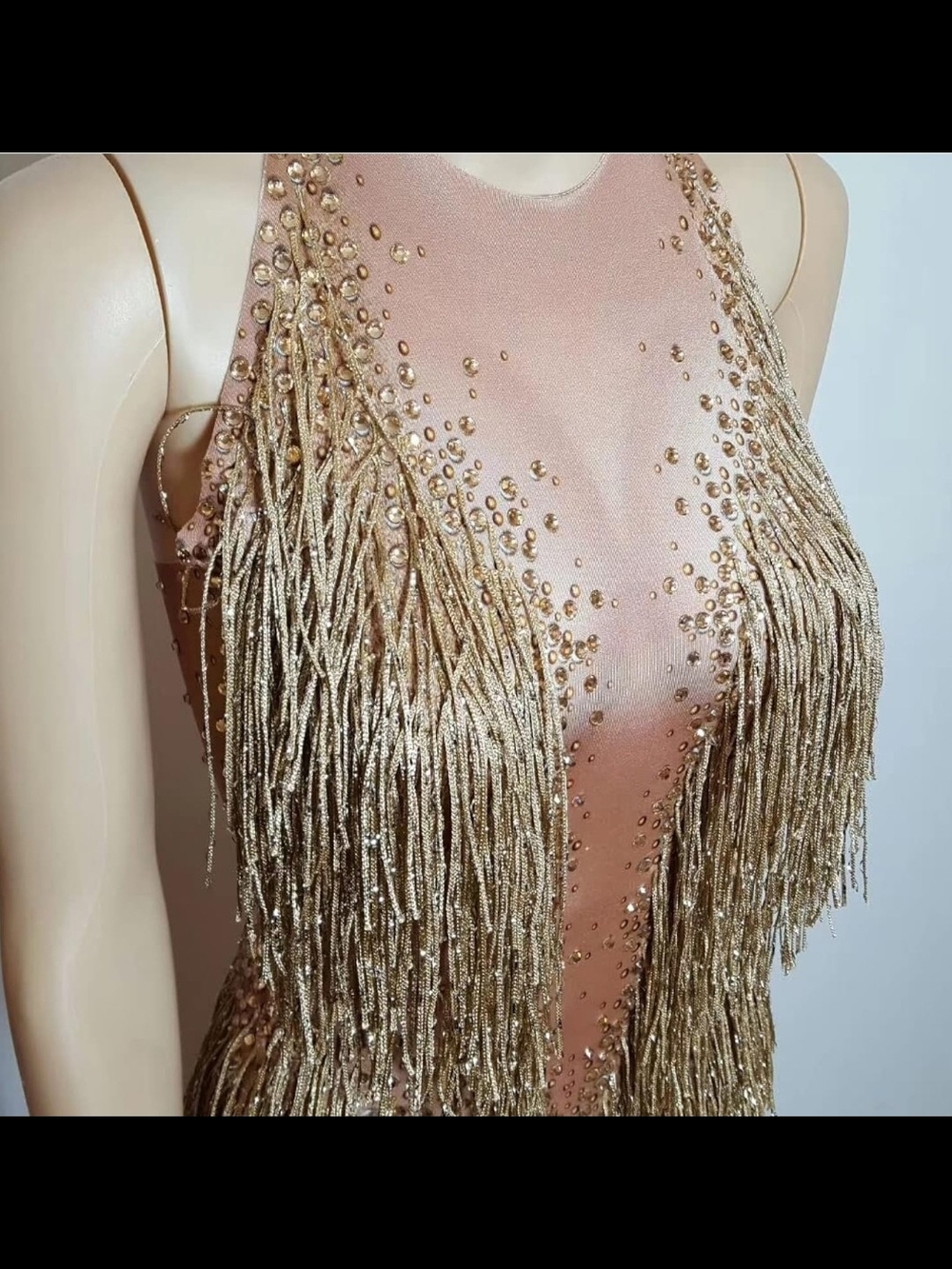 Sleeveless Blush Pink Fringe Beaded Women's Performance Body Suit